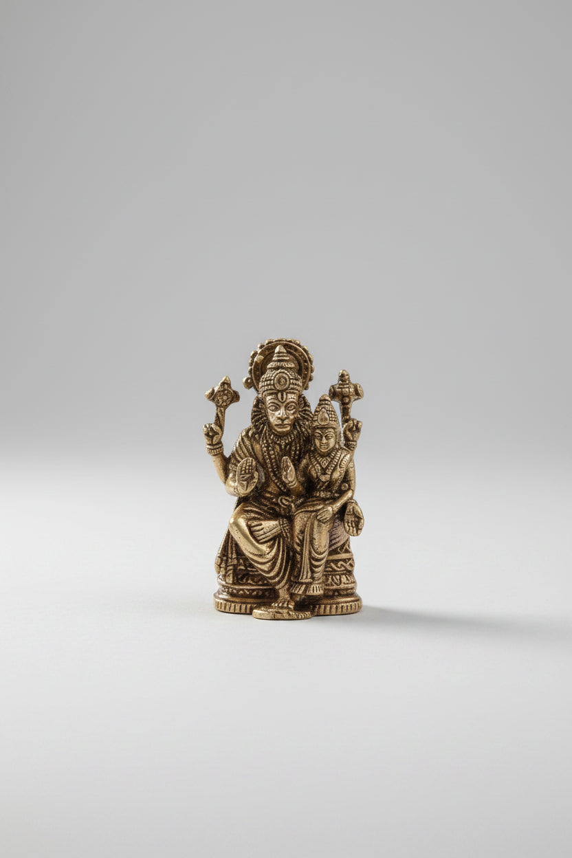 Mani Monk Brass Narasimha Lakshmi Blessings Idol - 1.5 Inch - Divine Protection and Prosperity for Home and Puja Room