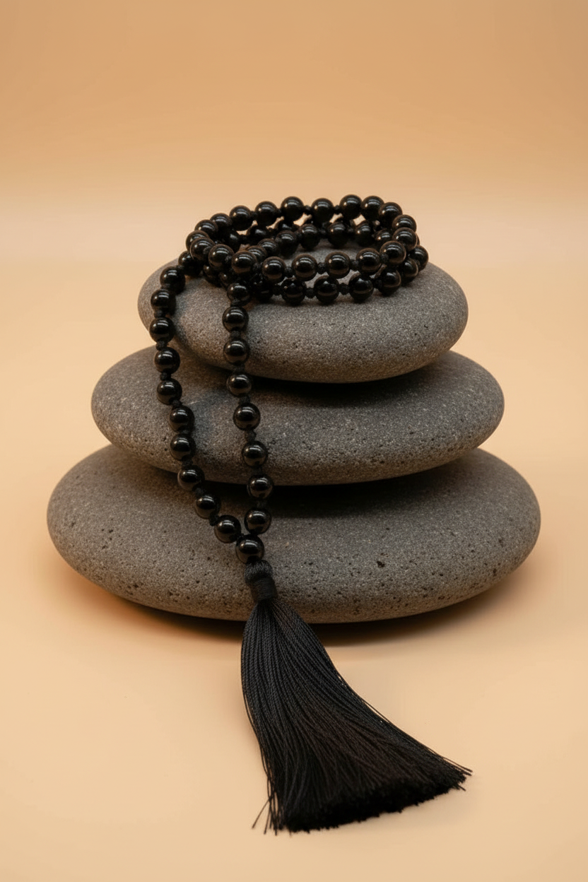 Natural Black Agate Mala – 108+1 Beads | 10 mm Gemstone | 40 Inch