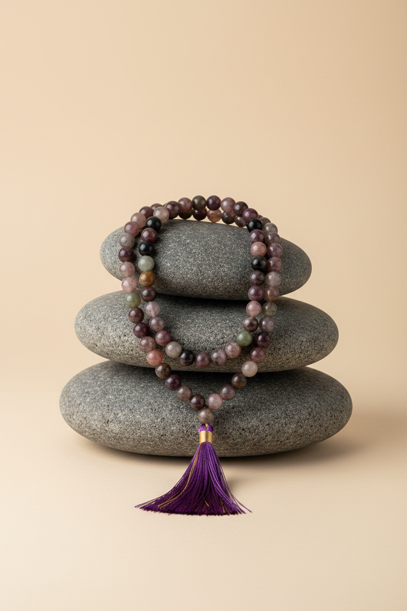 Natural Multi Tourmaline Round Beads Mala – 108+1 Beads | 8mm Gemstone
