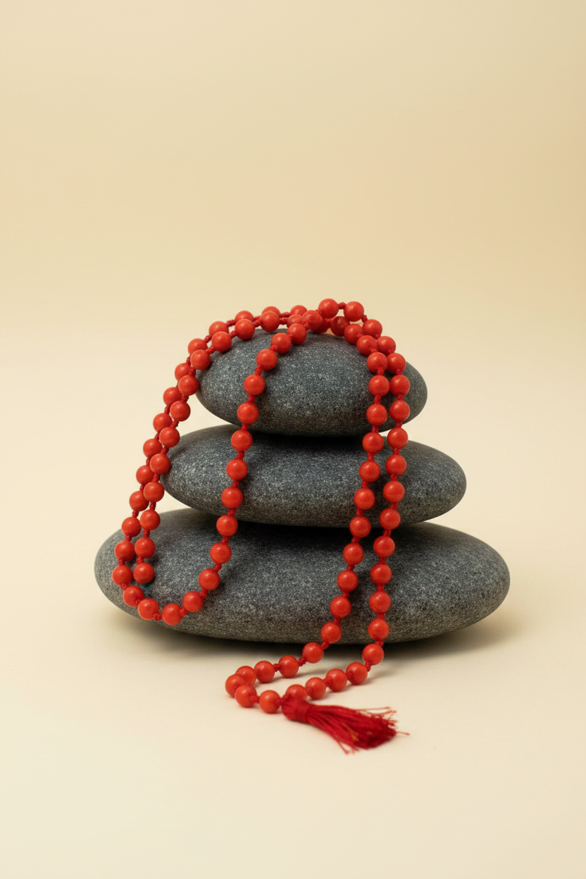 Natural Coral Mala (5 mm) — 108+1 Beads Gemstone