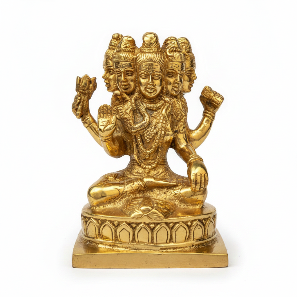 Pashupatinath Brass Idol Gold Finish - White Background