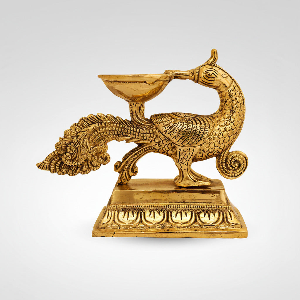 Peacock Lamp In Brass