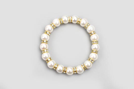 Pearl (Moti) Gold Polish Chakri Bracelet-8 mm