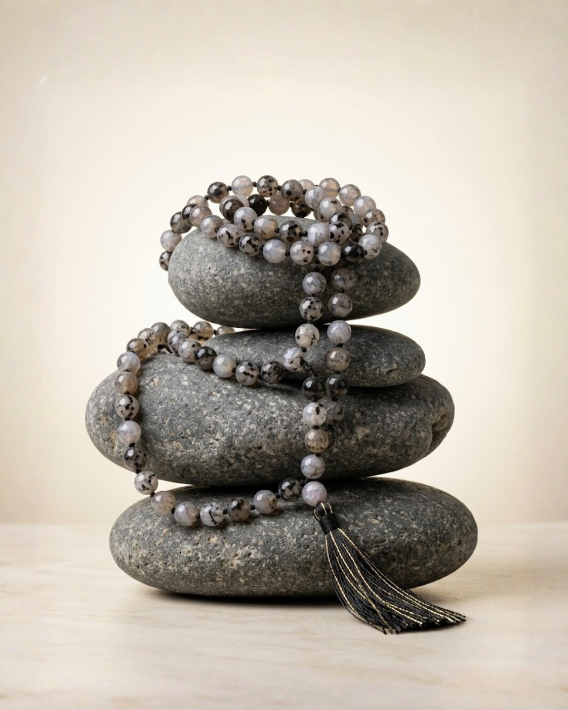 Natural Smoky Quartz Agate Faceted Mala | Gemstone Prayer Beads