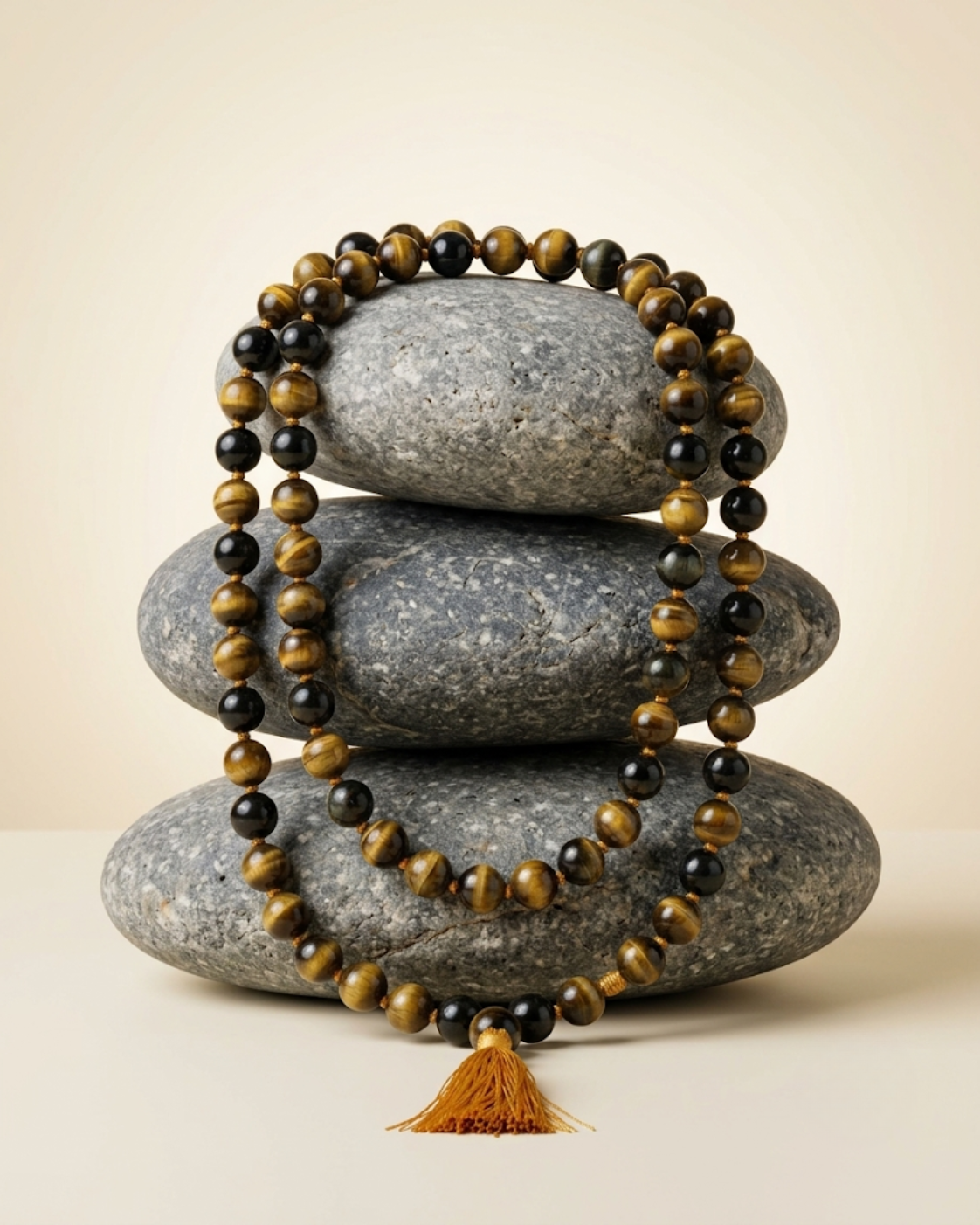 Natural Black Cat's Eye Knotted Mala Gemstone