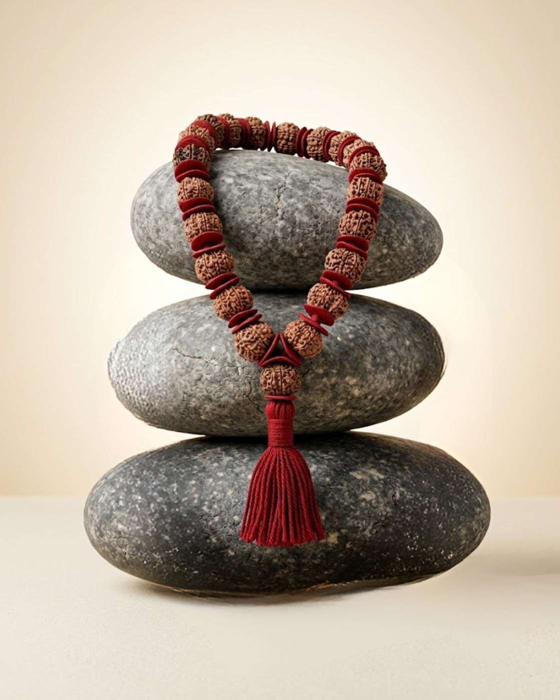 14 Mukhi Nepali Rudraksha Woolen Spacers Kantha Mala | Dev Indra Sacred Mala