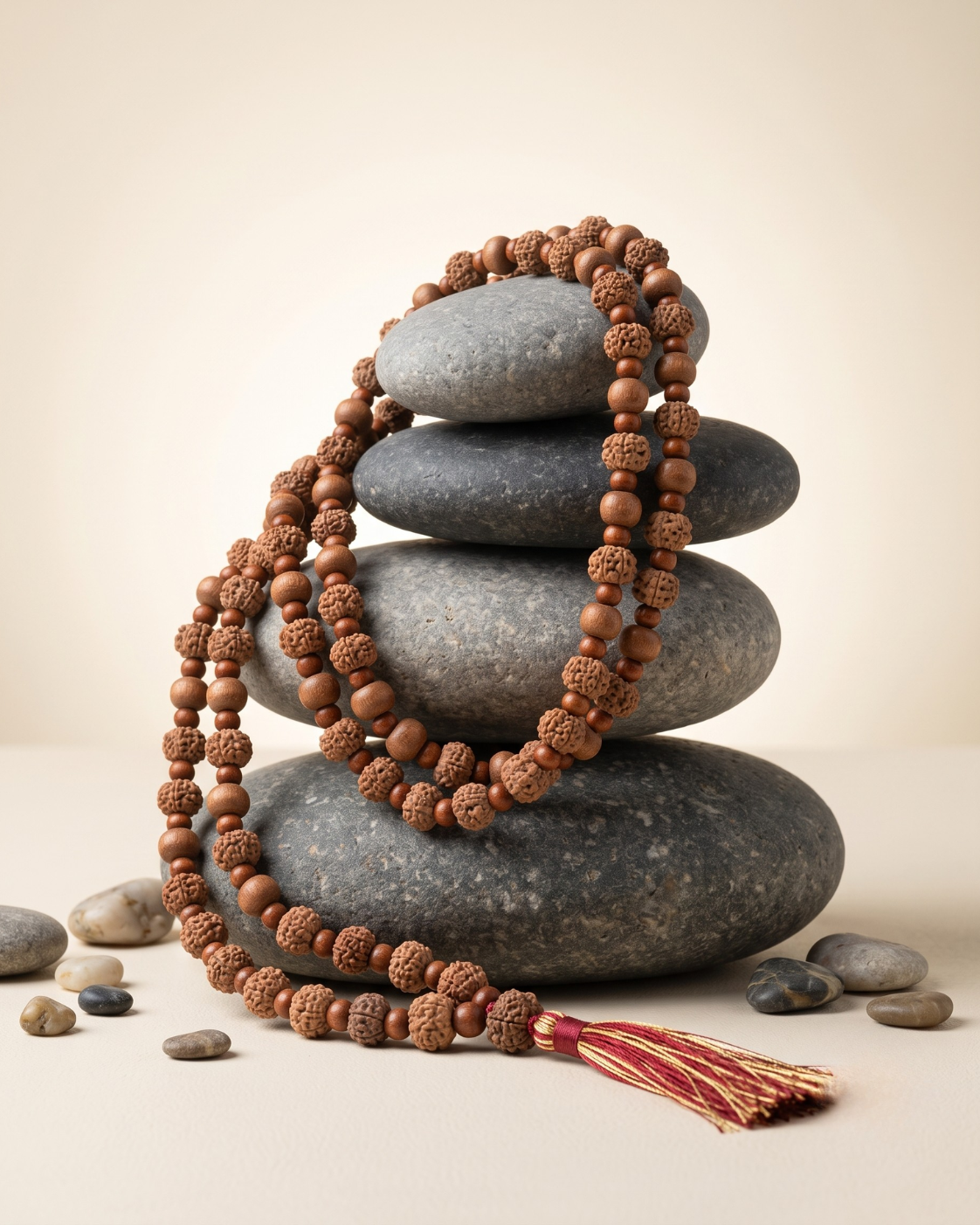 11 Mukhi Rudraksha x Red Sandalwood Mala – 14 mm | Ekadash Rudra & Rakta Chandan