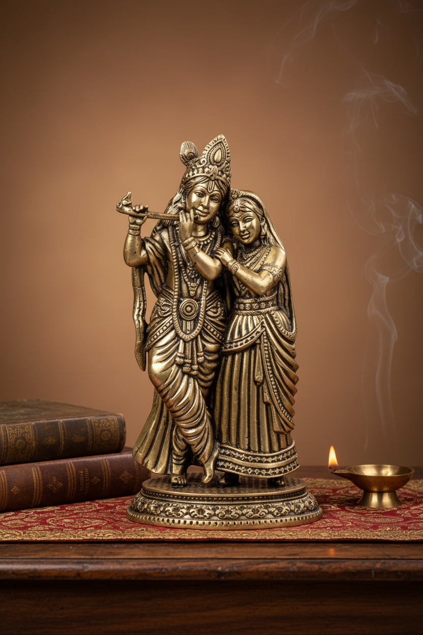 Radha Krishna Ashtadhatu Idol - Energised Divine Couple Murti for Home Mandir