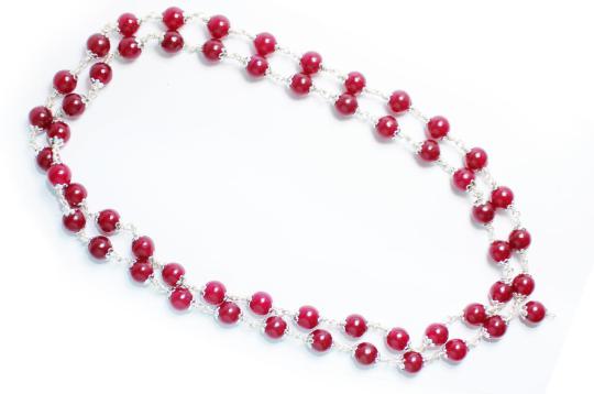 Red Agate Mala in Pure Silver Flower Caps