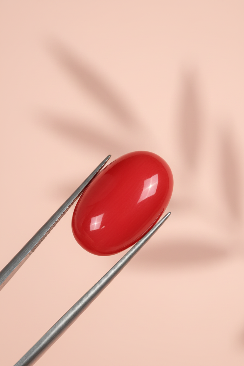 Red Coral Gemstone Extreme Macro Tweezer Shot