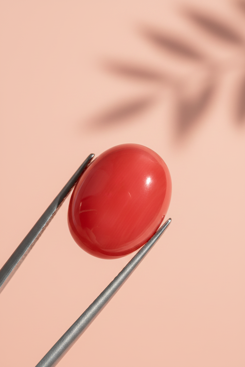 Red Coral Gemstone Macro Inspection