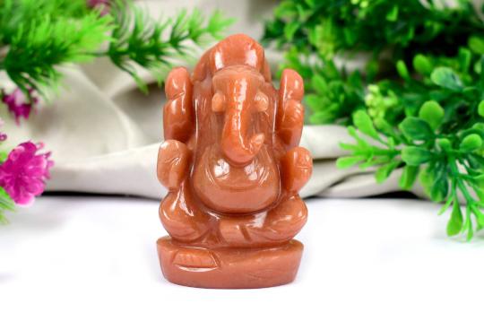 Red Jade Ganesha Idol - 127 gms