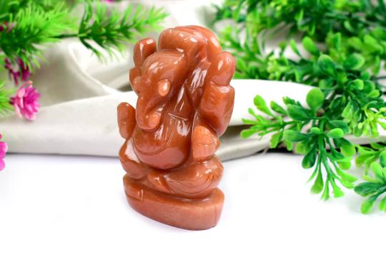 Red Jade Ganesha Idol - 169 gms