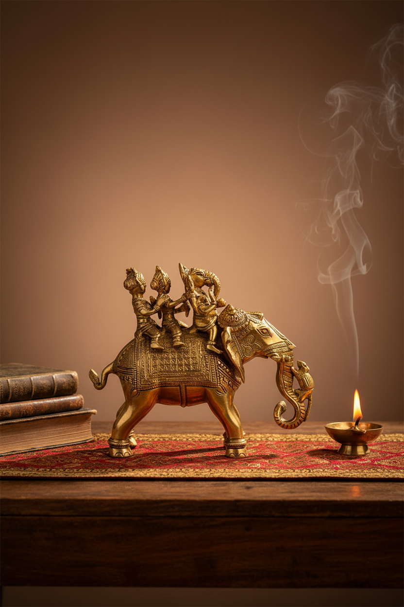 Riddhi Siddhi Ganesh Sitting on Elephant Brass Idol - ManiMonk