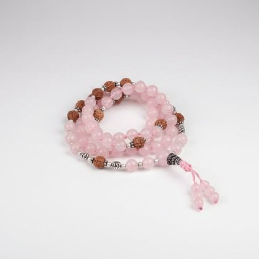 7 mukhi Rudraksha and Rose Quartz beads Mala