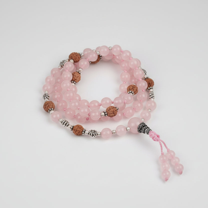 7 mukhi Rudraksha and Rose Quartz beads Mala
