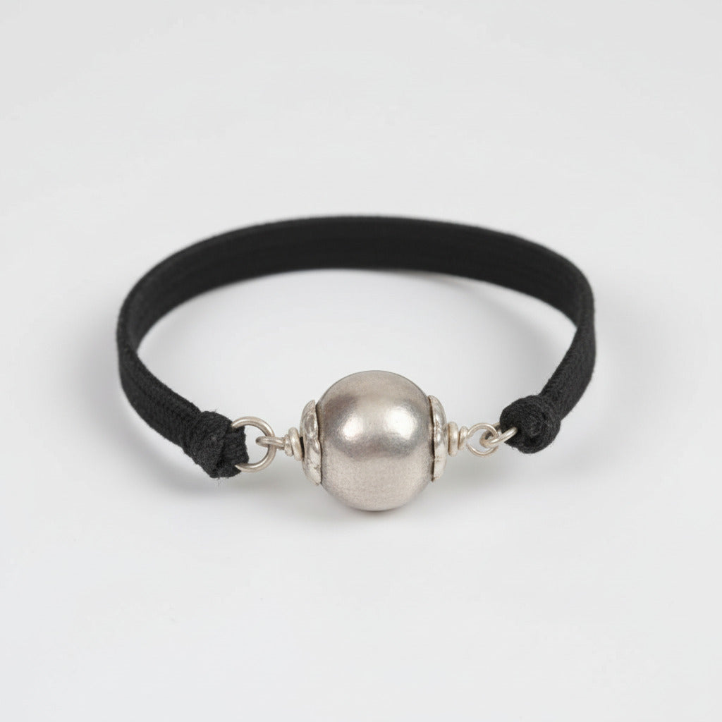 Round shape Parad Gutika bracelet with silver capping-16 mm