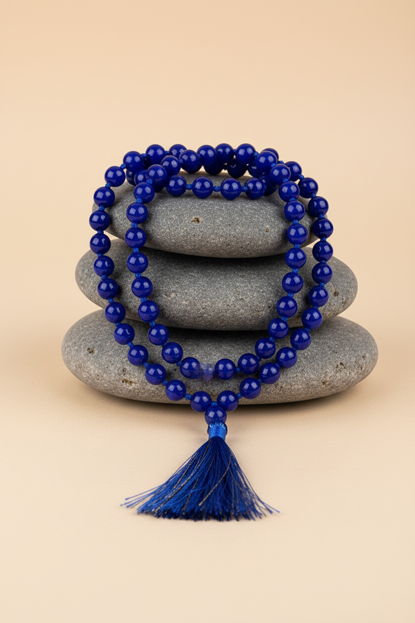 Natural Faceted Blue Onyx Mala | Calm & Communication