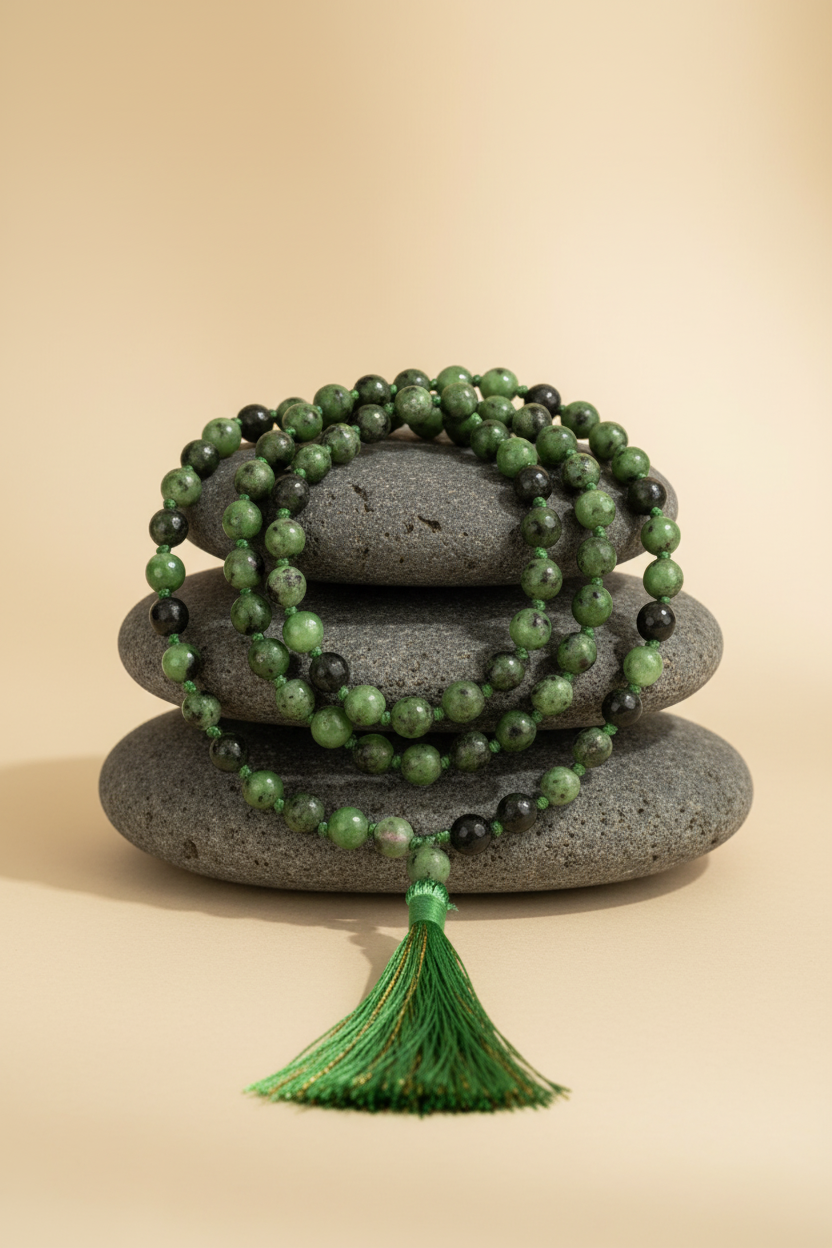 Natural Ruby Zoisite Faceted Bead Gemstone Mala