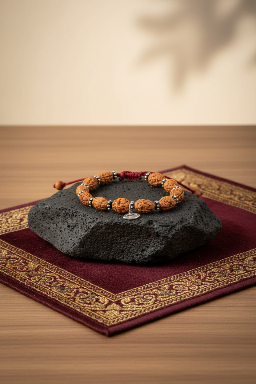 Mani Monk Moon Chakra 2 Mukhi Bracelet with Silver Chakri – Adjustable Knotted Thread