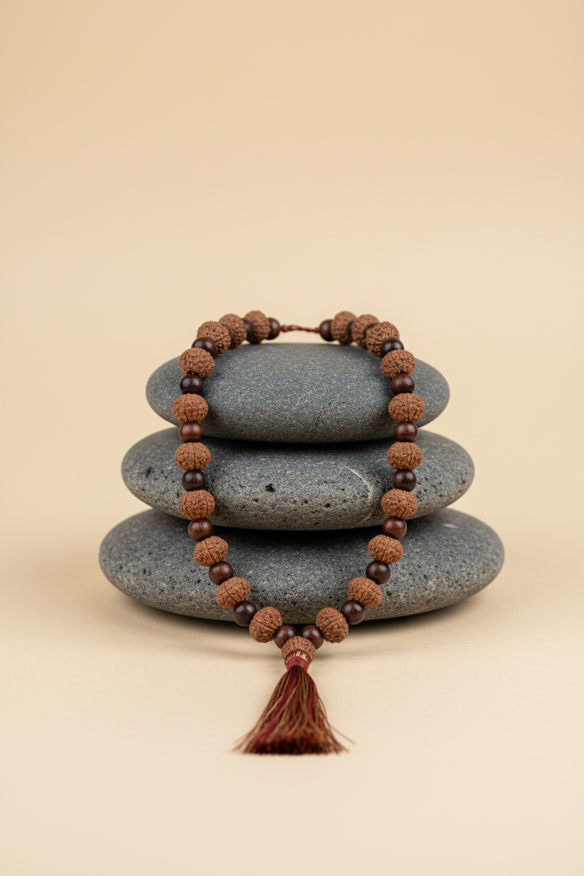 10 Mukhi Rudraksha & Red Sandalwood Mala | 55 Beads | 10 mm | 28 Inches