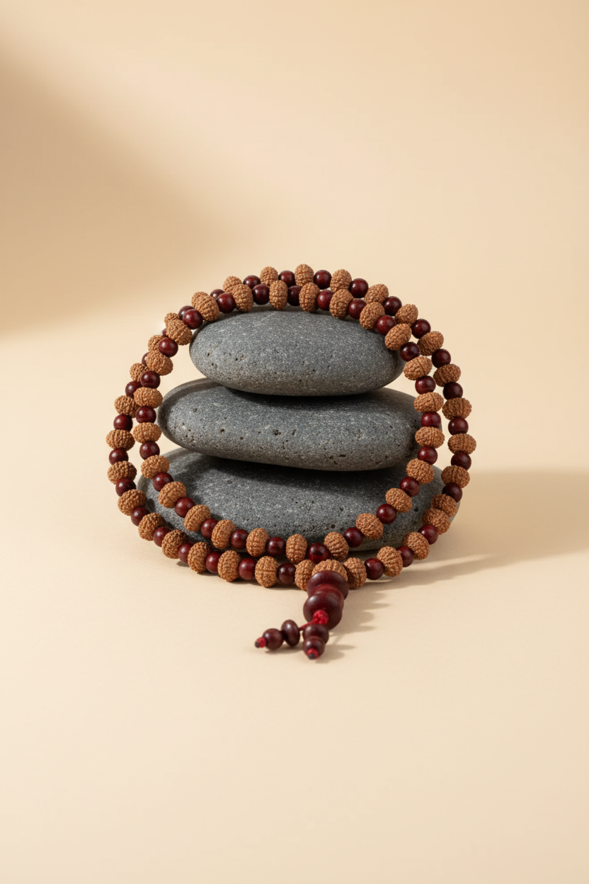 8 Mukhi Ganesh Mala from Java with Red Sandalwood Beads