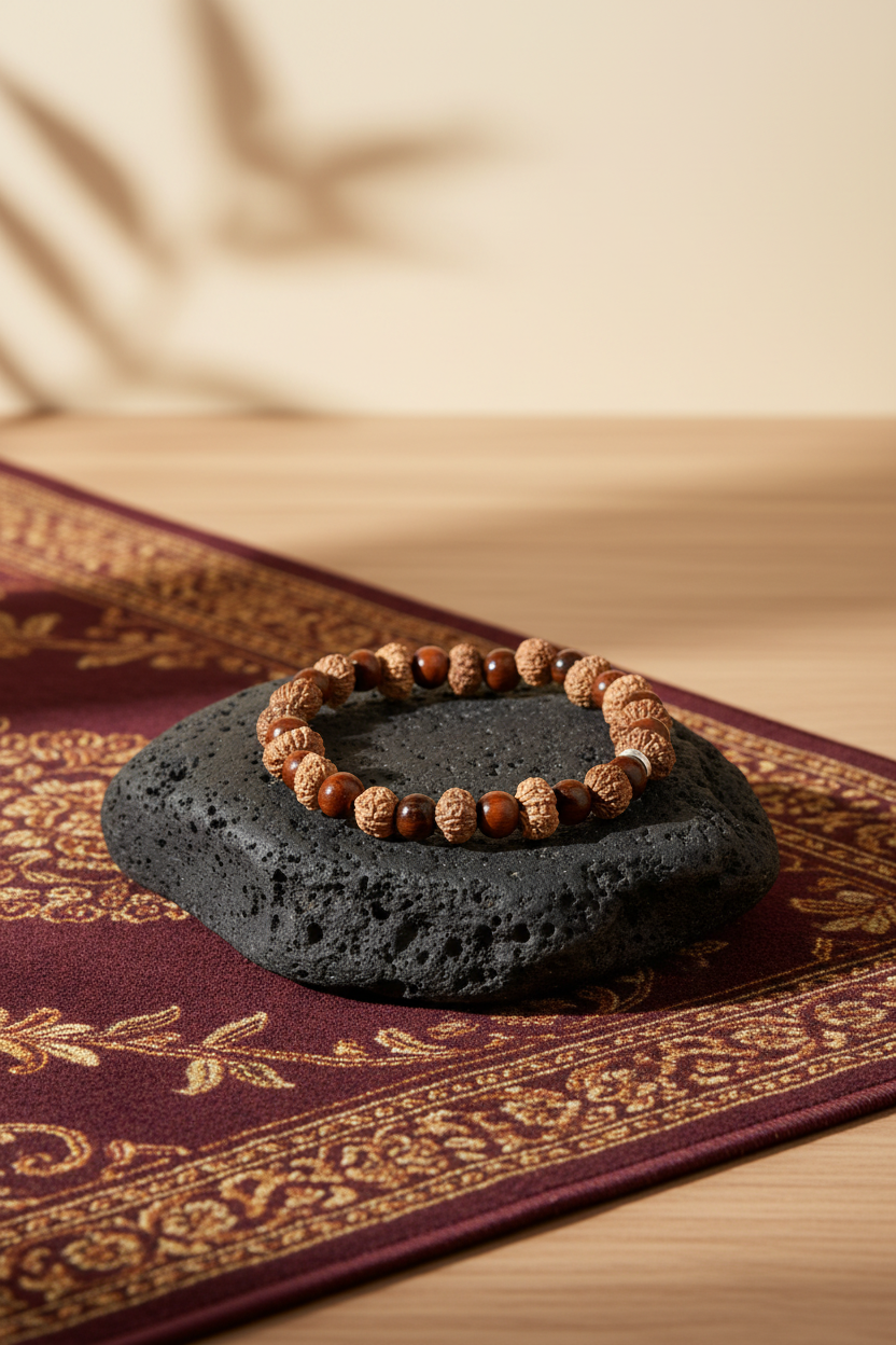 11 Mukhi & Round Red Sandalwood Adjustable Bracelet | Original Rudraksha