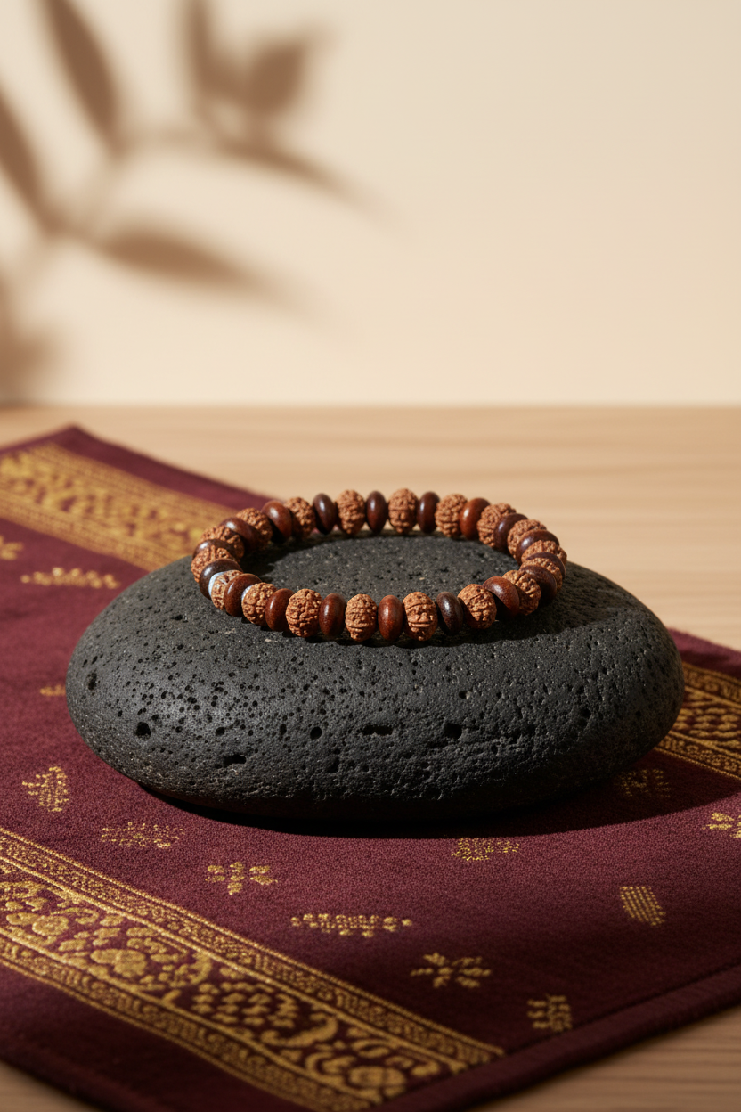 10 Mukhi & Red Sandalwood Elliptical Bracelet – 8mm