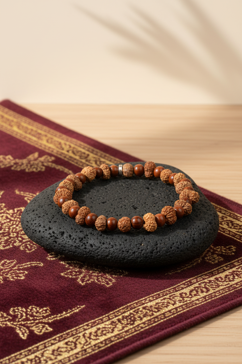 12 Mukhi & Red Sandalwood Bracelet – 8-10mm | 19 Beads