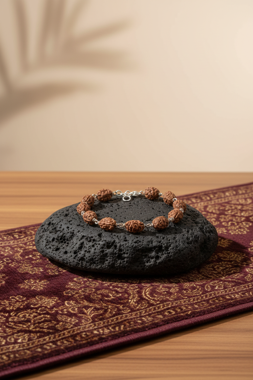 Mani Monk Sacred 2 Mukhi Rudraksha Silver Wire Bracelet in German Silver