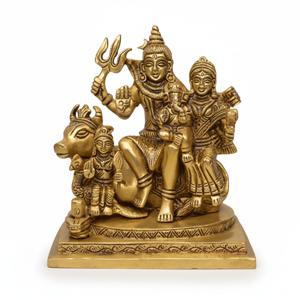 Shiv Parivar with Nandi Brass Idol - White Background