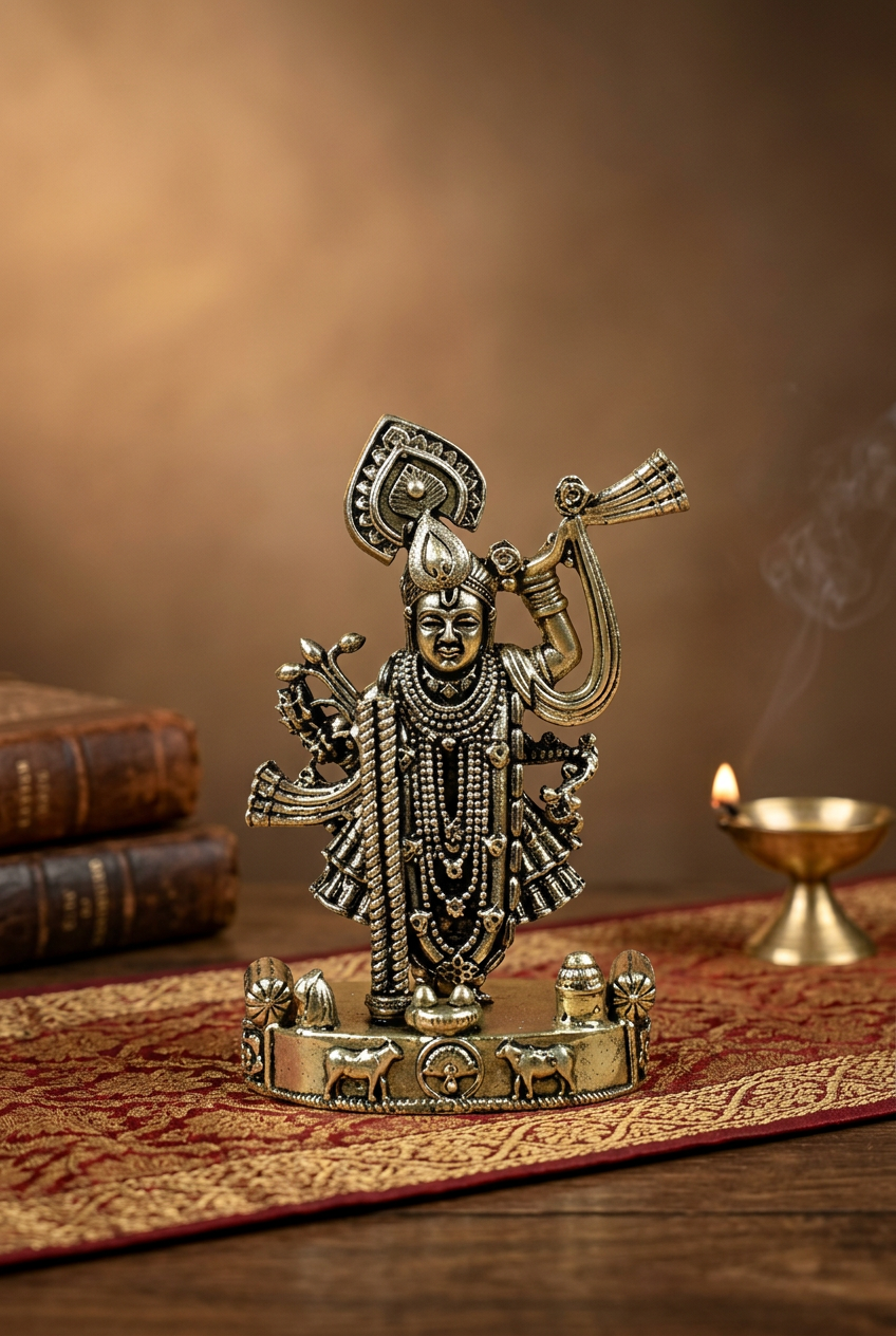 Shreenathji Ashtadhatu Idol Energised Nathdwara Krishna Murti for Home Mandir