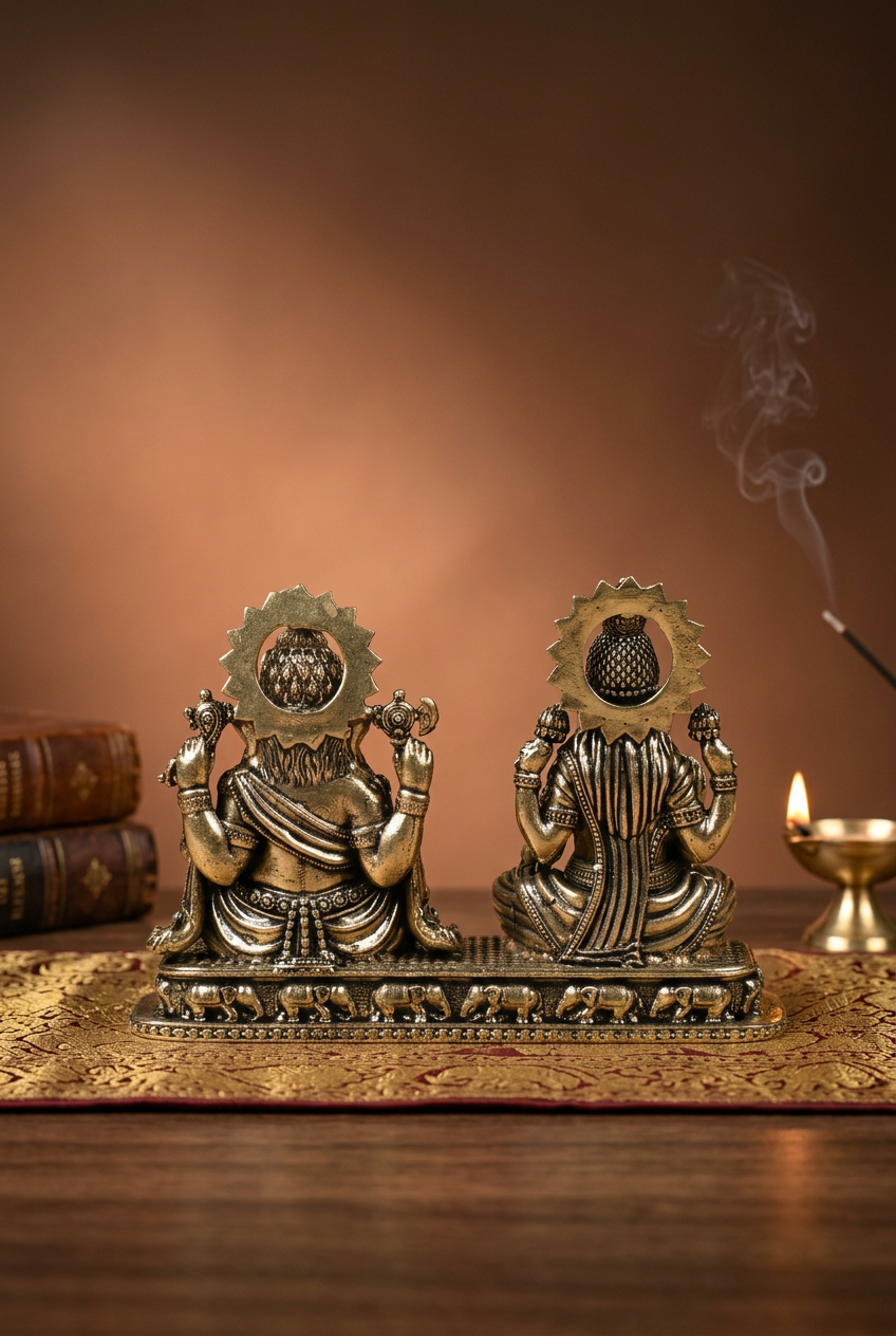 Lakshmi Ganesh on Pedestal Ashtadhatu Idol Energised Duo Murti for Home and Office