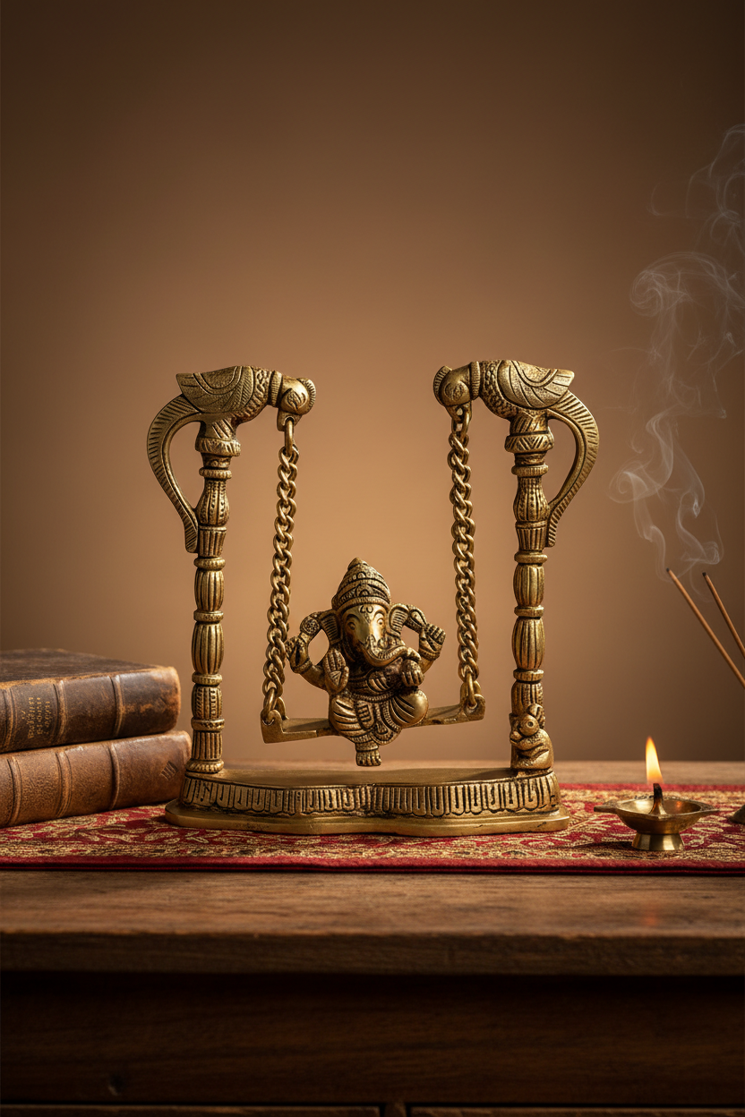 Swing Ganesha Brass Statue | Handcrafted Idol for Home & Temple - ManiMonk