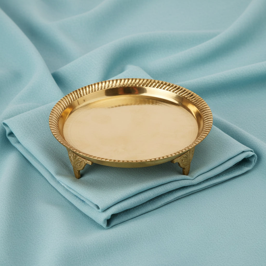 Round Pedestal Thali In Brass-Small