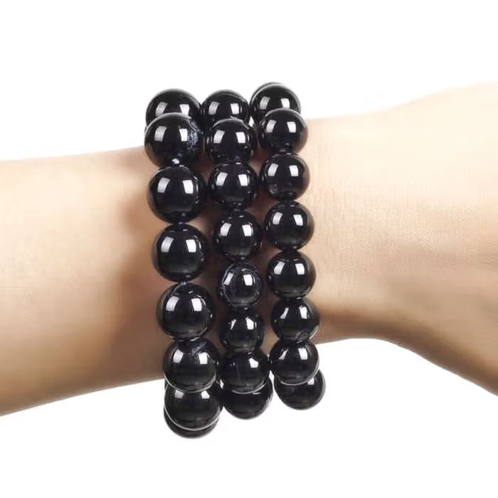 Black Agate (Hakik) Bracelet – Natural Gemstone Bracelet 8 mm Beads
