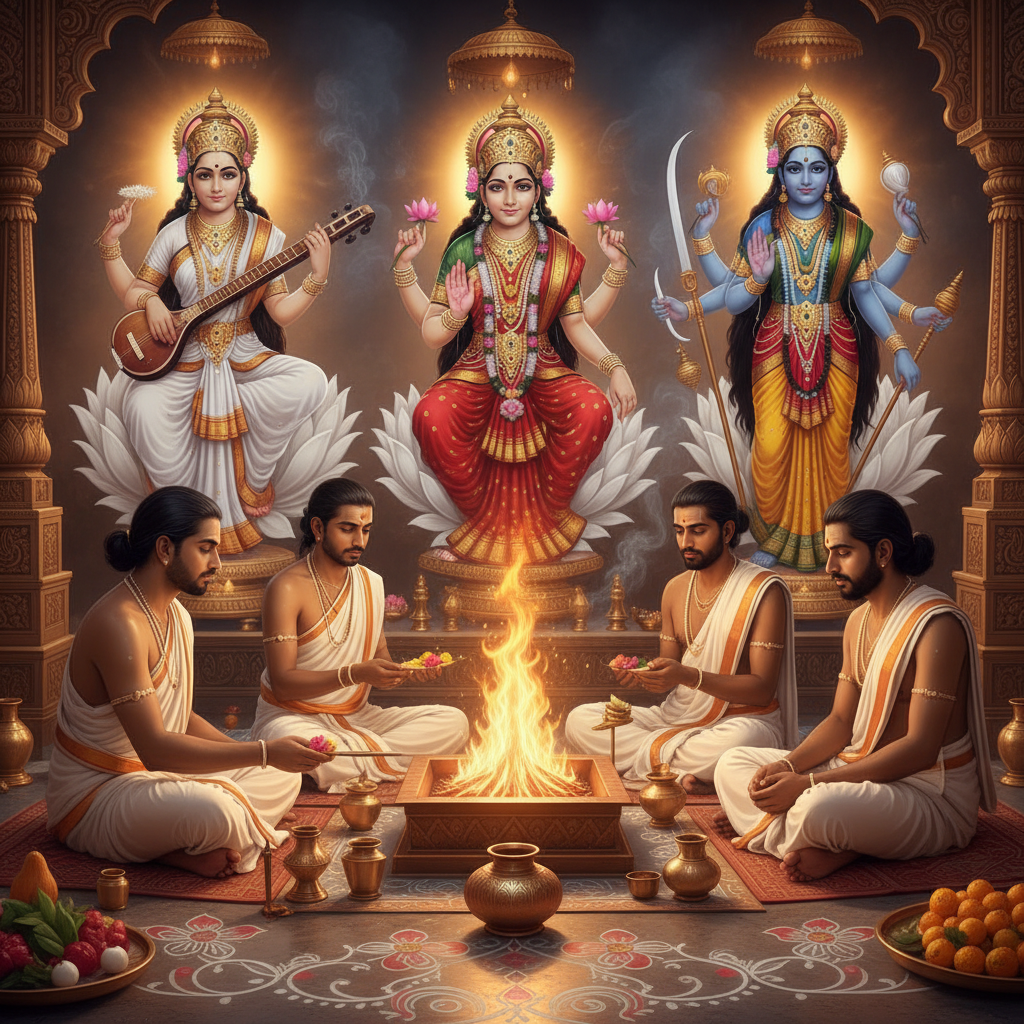 Tridevi Goddess Saraswati Lakshmi Kali Puja