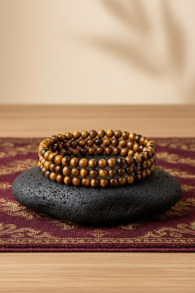 Natural Brown Cat's Eye Gemstone Bracelet – 8mm Spiral Stack | Healing & Meditation