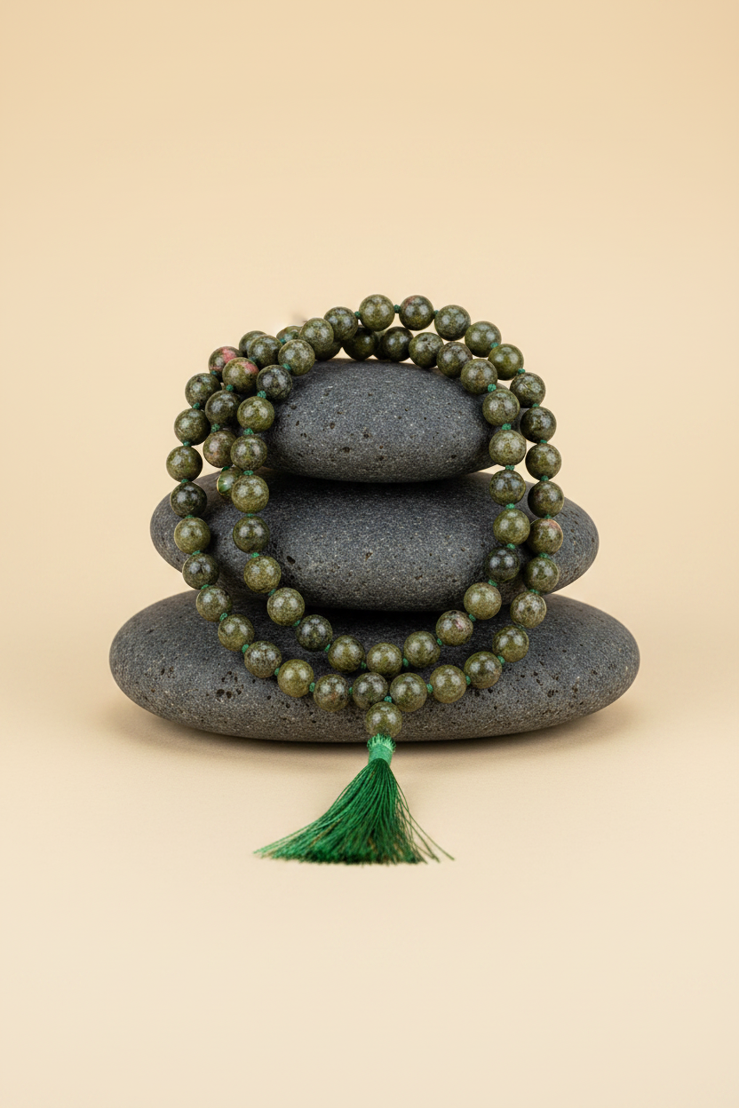 Natural Unakite Mala Gemstone Necklace