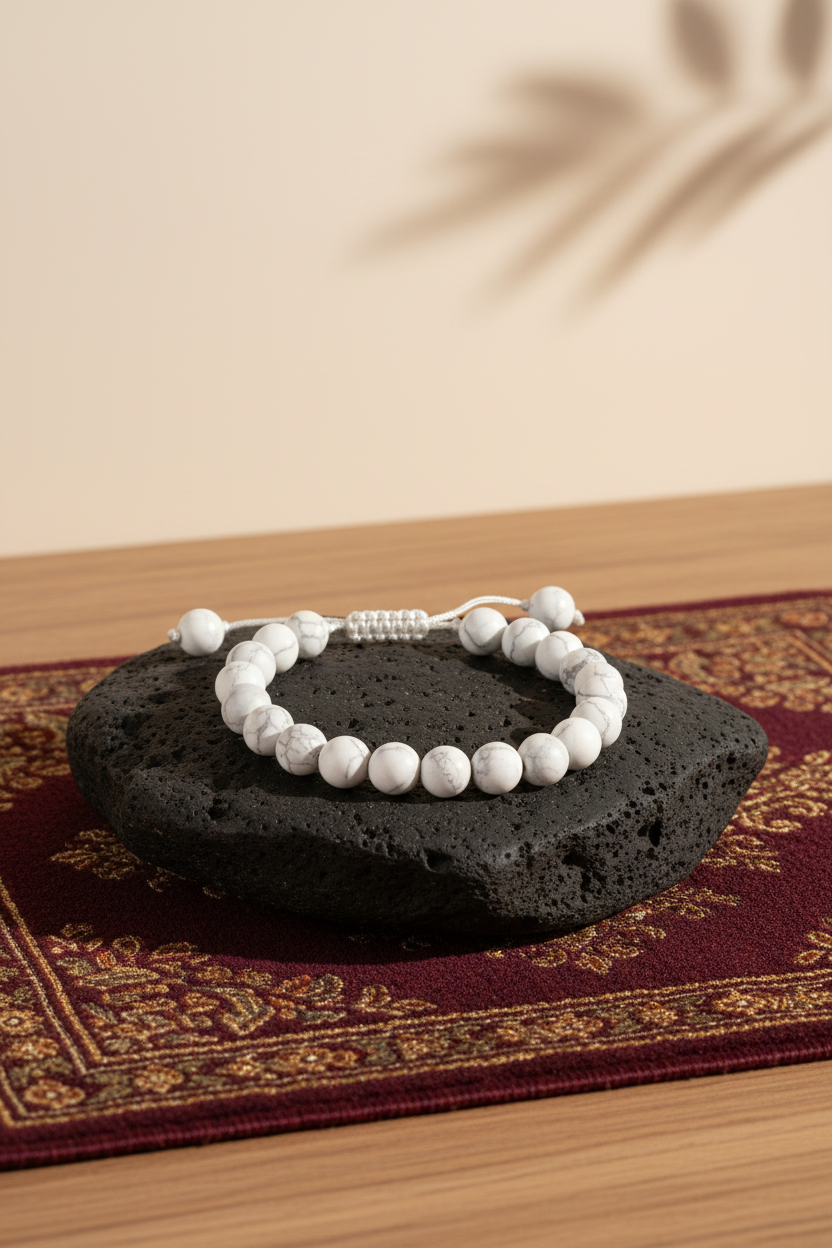 Natural Howlite Adjustable Bracelet | 8mm Beads | One Size Fits All